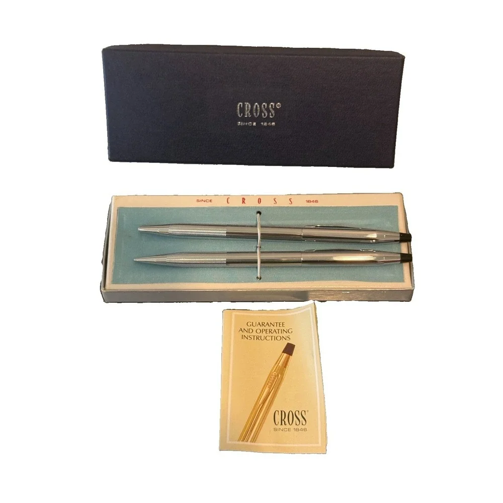 Vintage Cross Century Chrome Pen & Pencil Set w/ Box Since 1846 Set #3501 Chrome